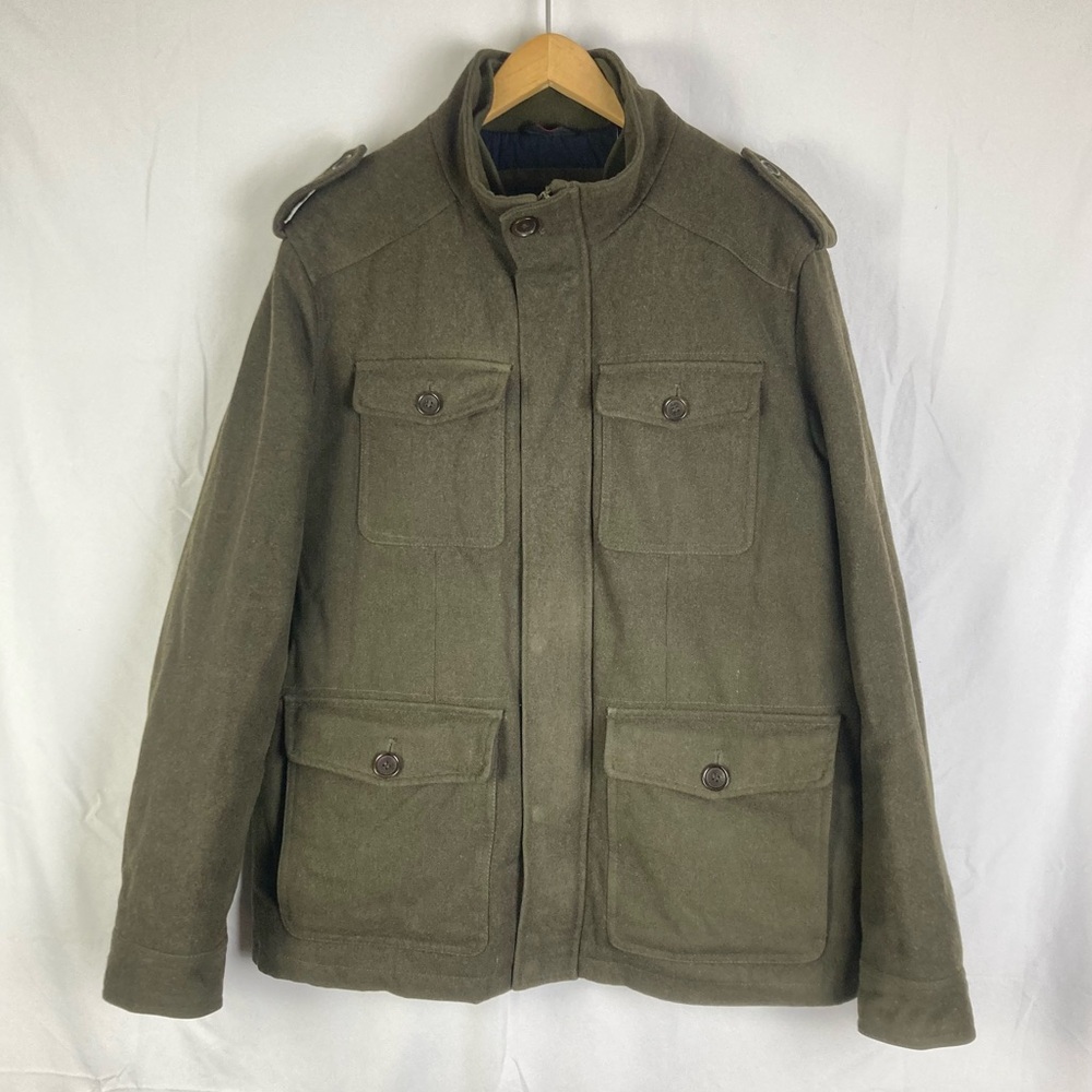 Tommy Hilfiger Jacket Mens Large Green Wool Blend Military Field Coat Outerwear